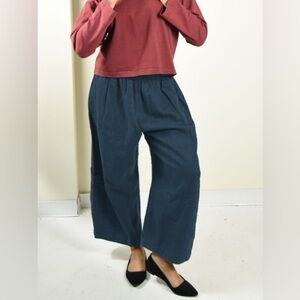 Bryn Walker Casbah Linen Casual Blue Cropped Pants Elastic Waist Lagenlook *FLAW